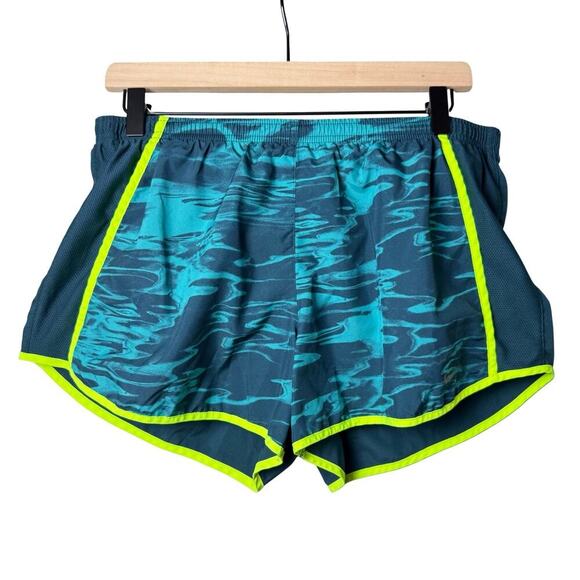 NIke Dri-Fit Womens Tempo Running Active Shorts Size M Liquid Print Green Blue L - Picture 1 of 11